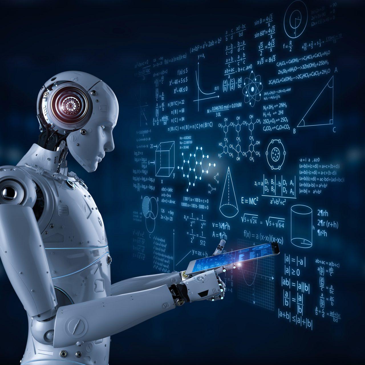 robot with education hud 3d rendering robot learning or machine learning with education hud interface